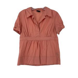 Y2K Career Casual Collared Shirt Coral V Neck Short Sleeve Size Medium Mossimo